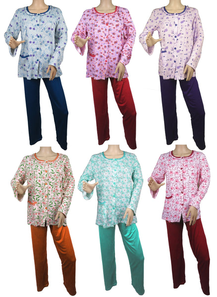 Women's Floral Pajama Set Long Sleeve Button-Down Sleepshirt & Pants S-XL New