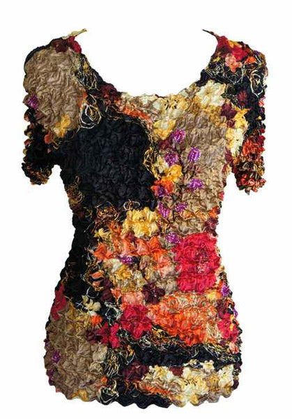 Women's Popcorn Floral Print Blouse Short Sleeve Top Expandable One Size New