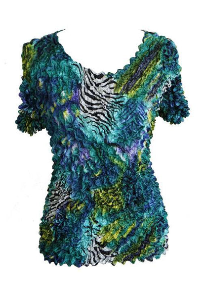 Women's Popcorn Floral Print Blouse Short Sleeve Top Expandable One Size New