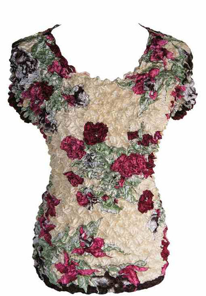 Women's Popcorn Floral Print Blouse Short Sleeve Top Expandable One Size New