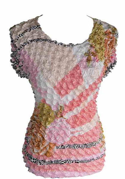 Women's Popcorn Floral Print Blouse Short Sleeve Top Expandable One Size New