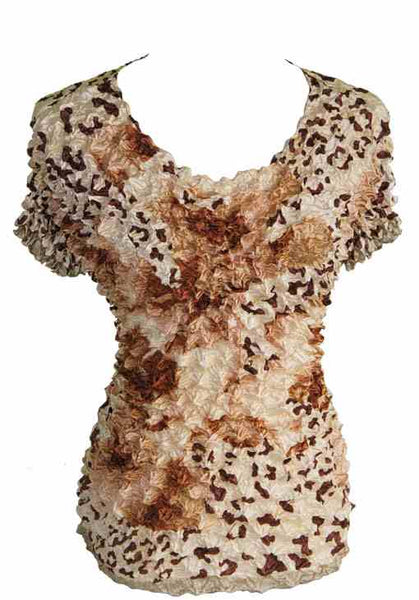 Women's Popcorn Floral Print Blouse Short Sleeve Top Expandable One Size New