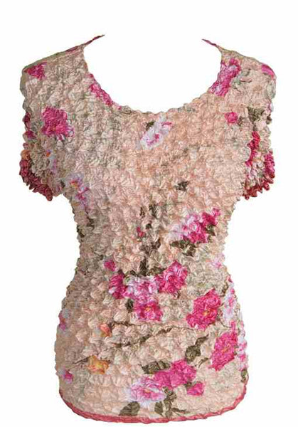 Women's Popcorn Floral Print Blouse Short Sleeve Top Expandable One Size New