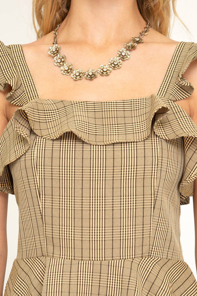 Women's Sleeveless Woven Glen Plaid Top Ruffles & Smocking She + Sky S,M,L New