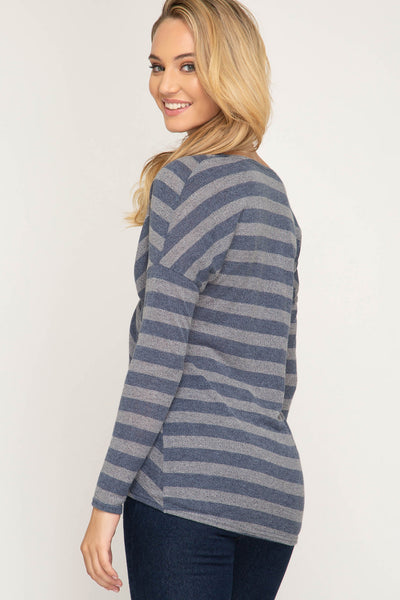 Women's Long Sleeve Striped Knit Cross Front Top She + Sky New