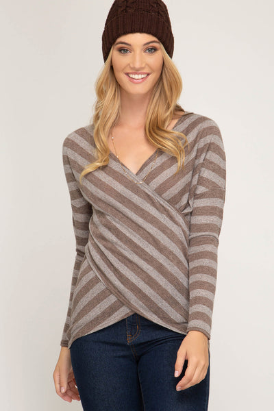 Women's Long Sleeve Striped Knit Cross Front Top She + Sky New
