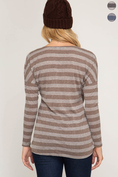 Women's Long Sleeve Striped Knit Cross Front Top She + Sky New