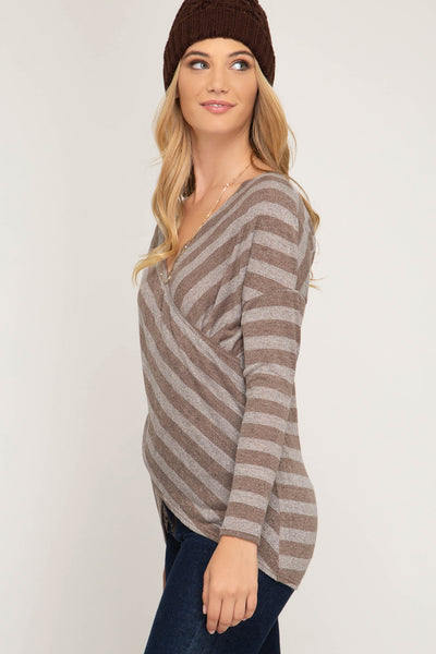 Women's Long Sleeve Striped Knit Cross Front Top She + Sky New