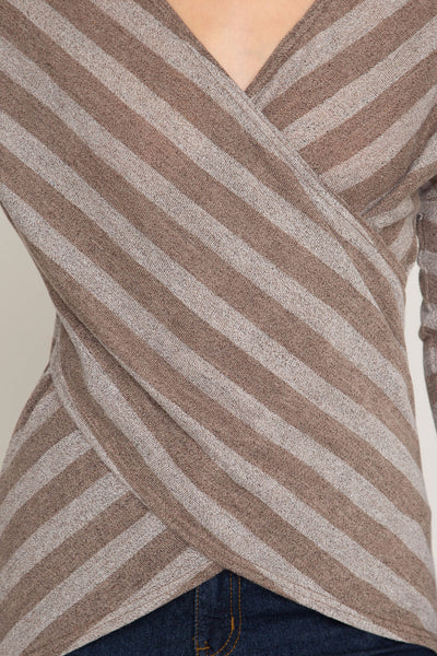 Women's Long Sleeve Striped Knit Cross Front Top She + Sky New