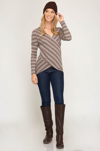 Women's Long Sleeve Striped Knit Cross Front Top She + Sky New