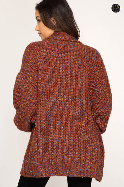 Women's Puff Sleeve Cardigan with Lurex Cinnamon She + Sky One Size New