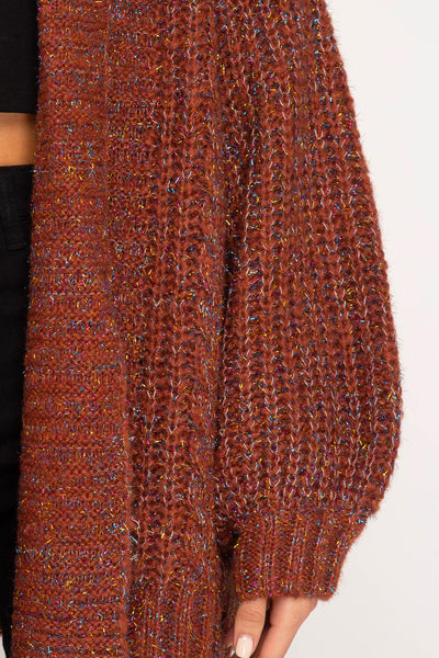 Women's Puff Sleeve Cardigan with Lurex Cinnamon She + Sky One Size New