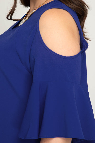 Plus Women's Half Sleeve Cold Shoulder Woven Top Flared Sleeves She + Sky New