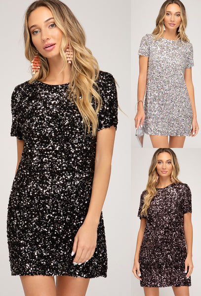Women's Half Sleeve Sequin Mini Dress She + Sky Sizes S,M,L New