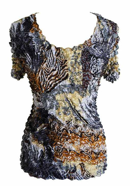 Women's Popcorn Floral Print Blouse Short Sleeve Top Expandable One Size New