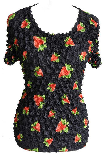 Women's Popcorn Floral Print Blouse Short Sleeve Top Expandable One Size New