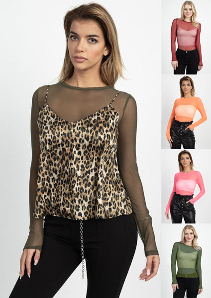 Women's Long Sleeve Mesh Sheer See Through Casual Blouse Top New
