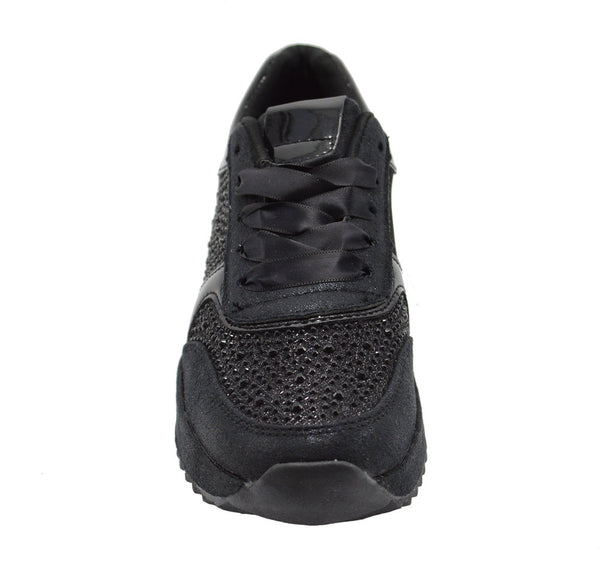Women's "Bling Bling" Sneaker Shoes in Black w/ Laces Sizes 6-10 New