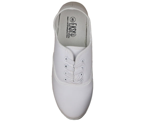 Women's Athletic Soft Leather Shoes Sneaker White w/ Laces Sizes 6-11 New