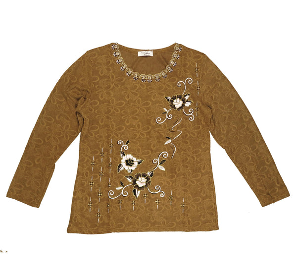 Women's Festive Floral Embroidered Long Sleeve Blouse Top New