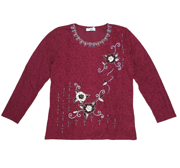 Women's Festive Floral Embroidered Long Sleeve Blouse Top New