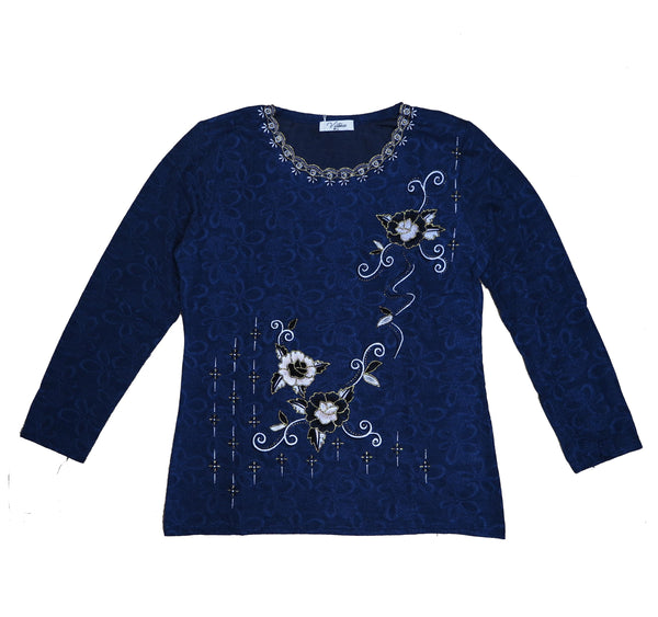 Women's Festive Floral Embroidered Long Sleeve Blouse Top New
