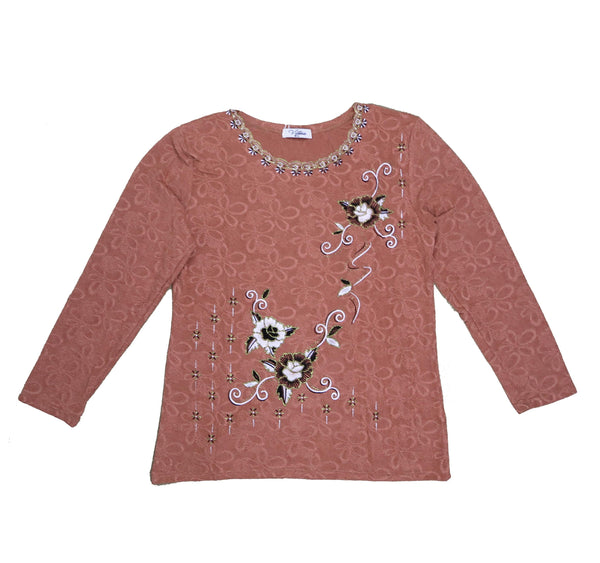 Women's Festive Floral Embroidered Long Sleeve Blouse Top New