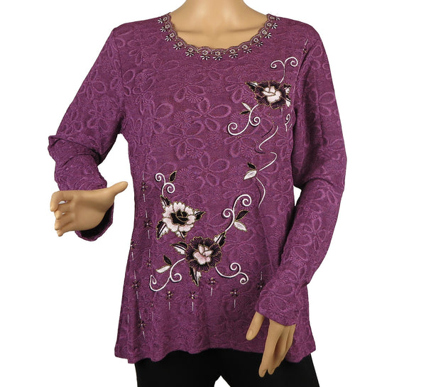 Women's Festive Floral Embroidered Long Sleeve Blouse Top New