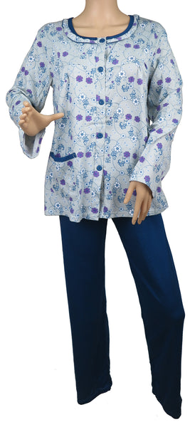 Women's Floral Pajama Set Long Sleeve Button-Down Sleepshirt & Pants S-XL New