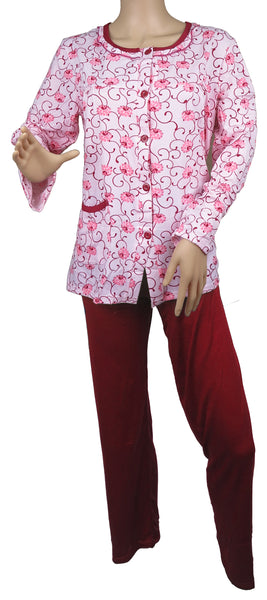 Women's Floral Pajama Set Long Sleeve Button-Down Sleepshirt & Pants S-XL New