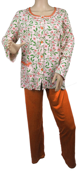 Women's Floral Pajama Set Long Sleeve Button-Down Sleepshirt & Pants S-XL New