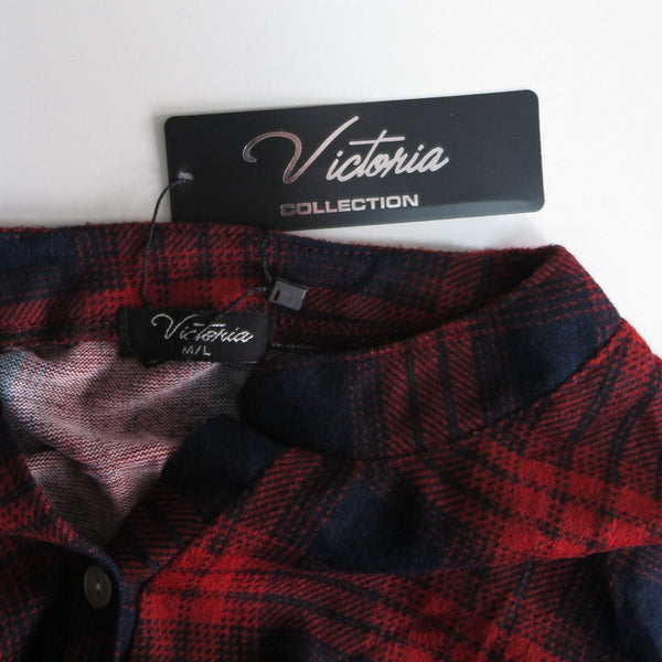 Women's Long Sleeve Plaid Blouse 3 Button Crew Neck Henley Shirt Top Size M-2XL New
