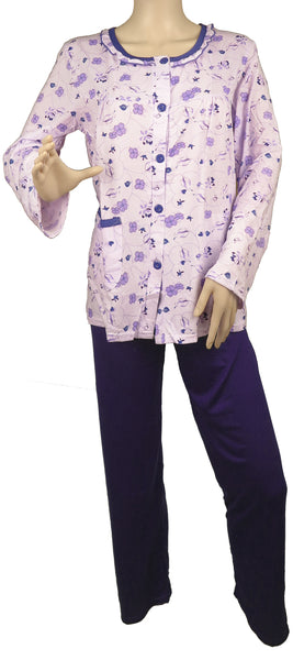 Women's Floral Pajama Set Long Sleeve Button-Down Sleepshirt & Pants S-XL New