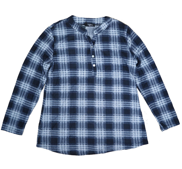 Women's Long Sleeve Plaid Blouse 3 Button Crew Neck Henley Shirt Top Size M-2XL New