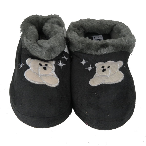 Children's Animal Embroidered Print Fur Cuff Comfy House Slippers TPR Sole - New