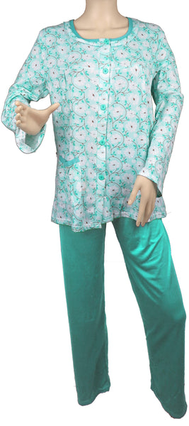 Women's Floral Pajama Set Long Sleeve Button-Down Sleepshirt & Pants S-XL New