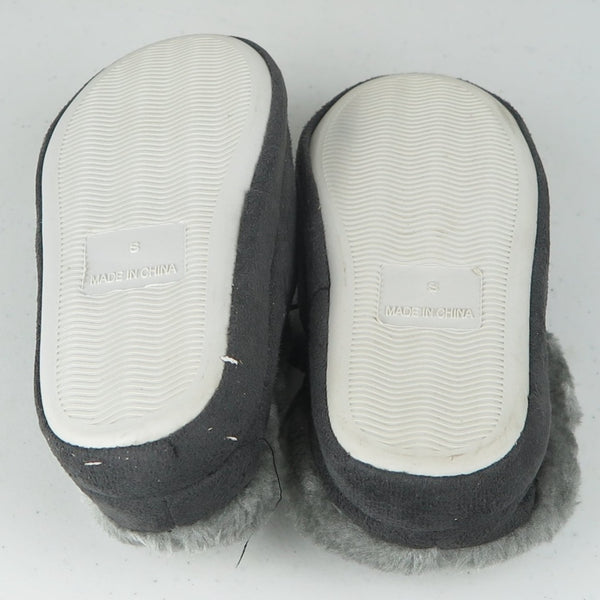 Children's Animal Embroidered Print Fur Cuff Comfy House Slippers TPR Sole - New