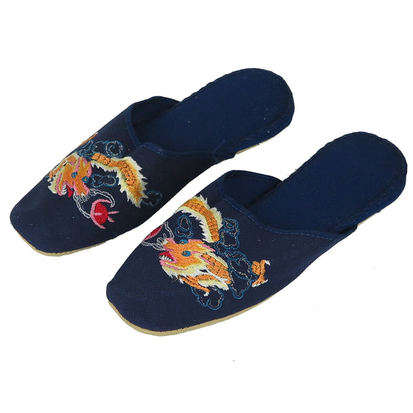 Handmade Embroidered Dragon Chinese Women's Cotton Slippers Blue Red New