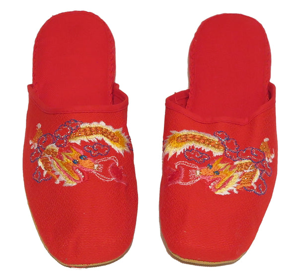 Handmade Embroidered Dragon Chinese Women's Cotton Slippers Blue Red New