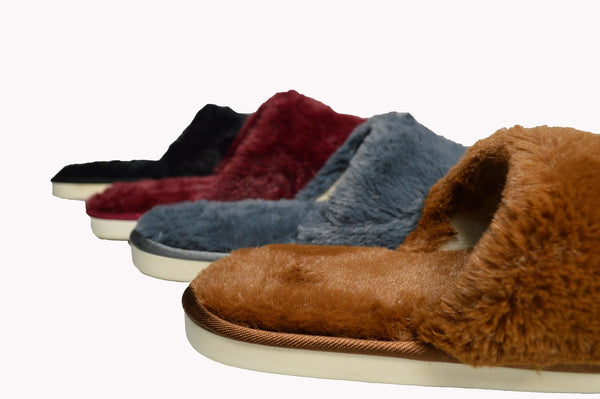 Women's Cotton Terry Winter Slippers Red Black Brown Gray Sizes S M L New