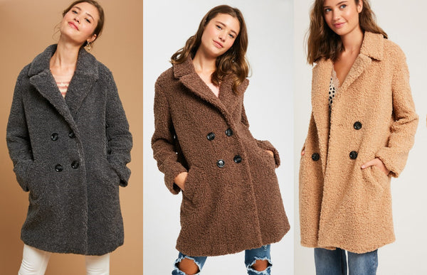 Women's Faux Sherling Loose Fit Button Down Coat w/ Pockets Sizes S,M,L New