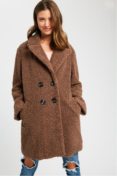 Women's Faux Sherling Loose Fit Button Down Coat w/ Pockets Sizes S,M,L New