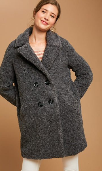 Women's Faux Sherling Loose Fit Button Down Coat w/ Pockets Sizes S,M,L New