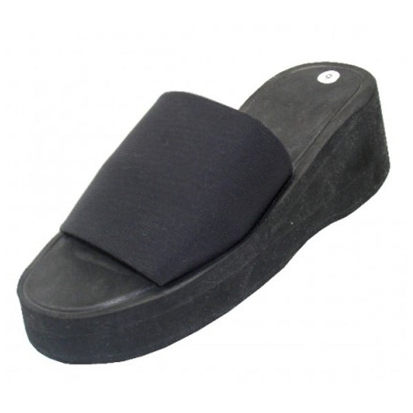 Women's Wedge Slide Platform Sandals Elastic Band Black Sizes 6-10 New