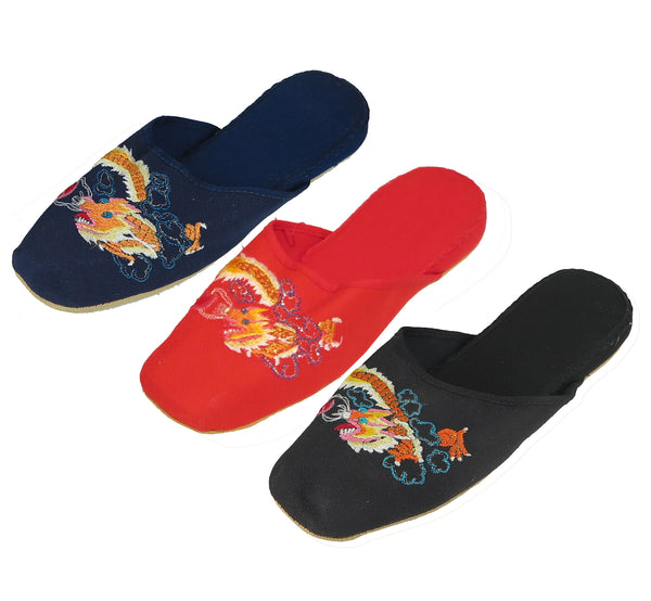 Handmade Embroidered Dragon Chinese Women's Cotton Slippers Blue Red New