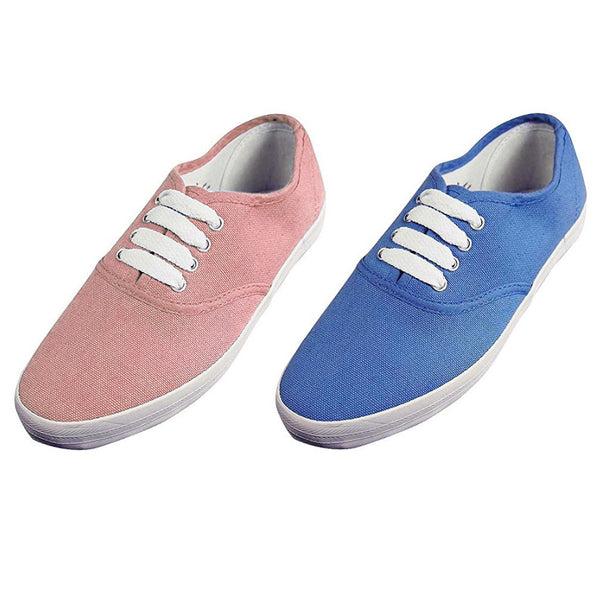 Women's Canvas Hiking Lace-Ups Sneakers Shoe Rubber Sole Blue Pink Size 6-10 New
