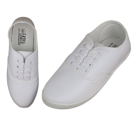 Women's Athletic Soft Leather Shoes Sneaker White w/ Laces Sizes 6-11 New
