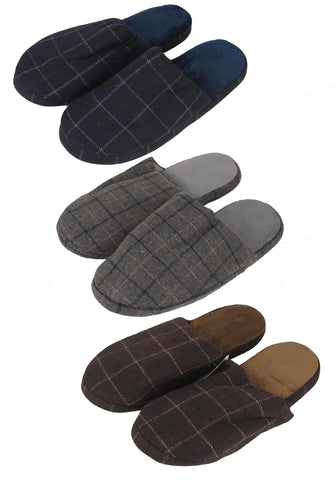 Men's Plaid Comfort Velvet House Slippers Warm & Cozy Textile Sizes S,M,L New