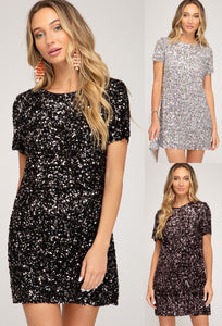 Women's Half Sleeve Sequin Mini Dress She + Sky Sizes S,M,L New