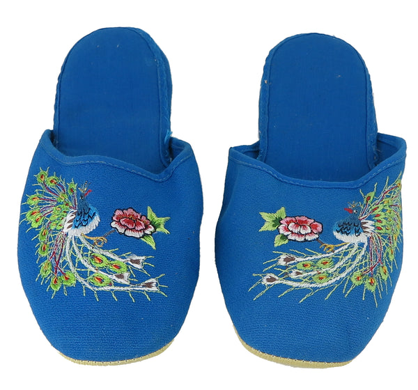 Embroidered Peacock Chinese Women's Cotton Slippers Blue Red Black Turquoise New